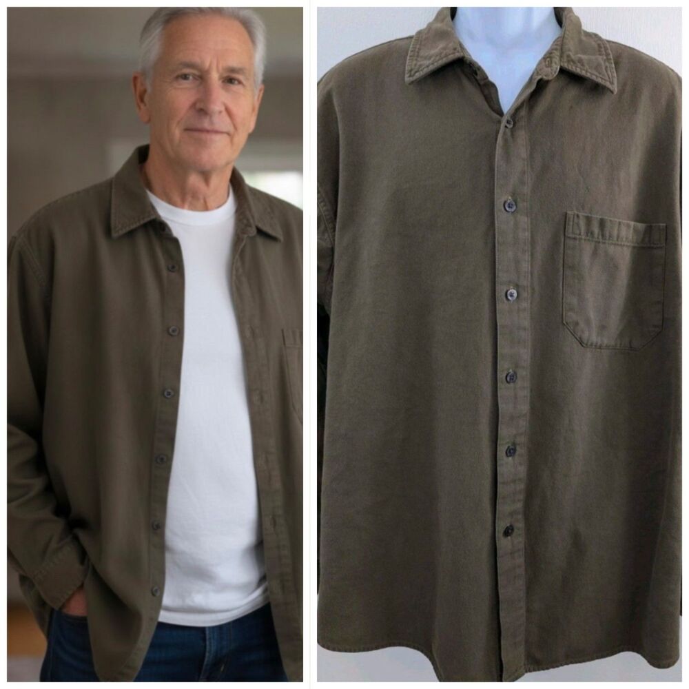 Vintage Izod XL Button down Shirt/Shacket Olive Brown Grandpa Core Comfort Wear